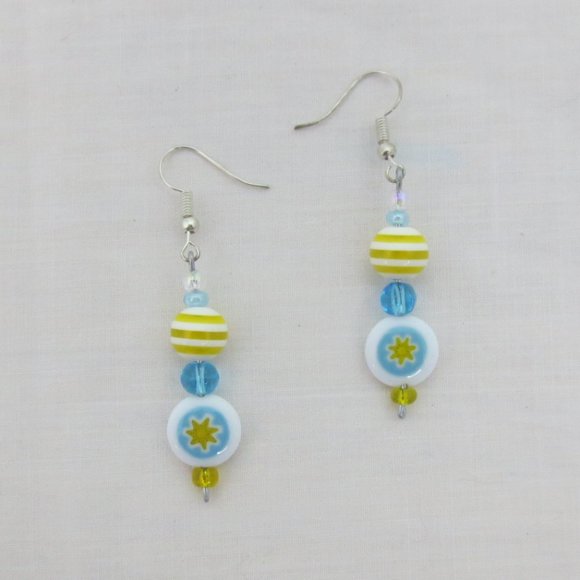 New Blue & Yellow Hand Crafted Dangle Earrings - Picture 1 of 6